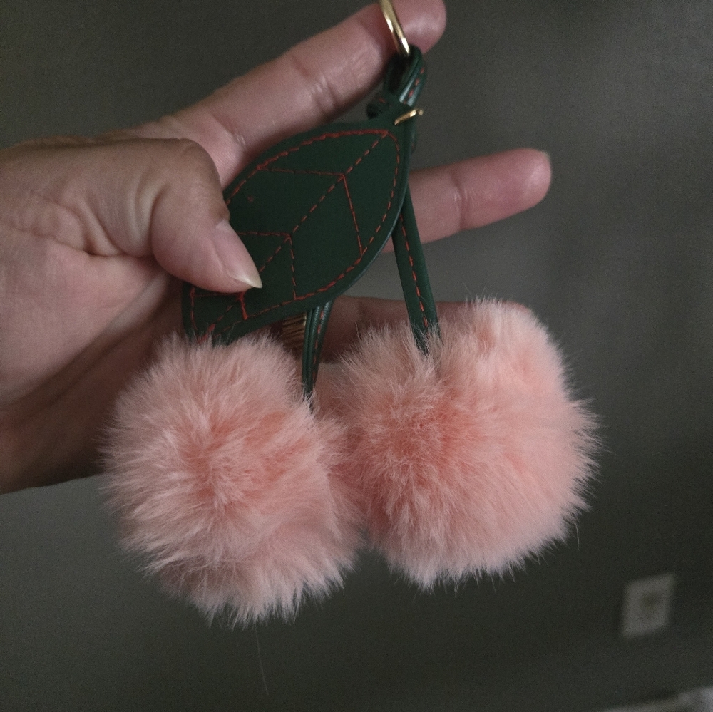 Chic Green and Pink Pom Pom Keychain
